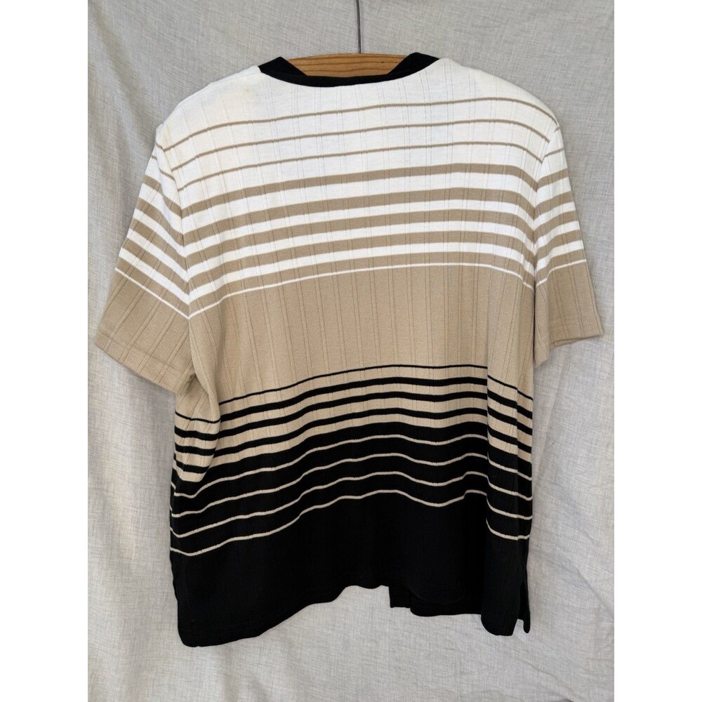Megan Lee Layered Cardigan Top Women's Size 18W White Black Tan Twofer One Top - Picture 2 of 7
